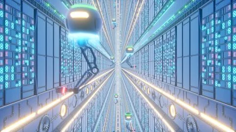 Futuristic Server Hall 3d rendering 스톡 일러스트