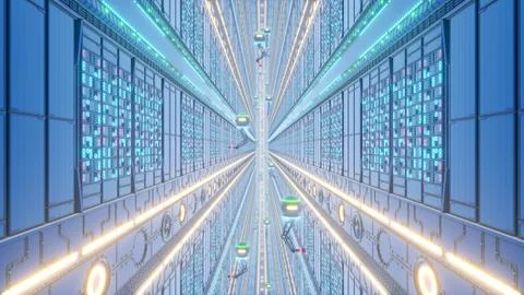 Futuristic Server Hall 3d rendering Stockillustratie