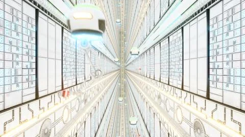 Futuristic Server Hall 3d rendering Illustrazione stock