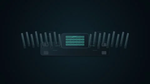 Futuristic server interface with glowing orange and teal indicators Stock Footage 347390750