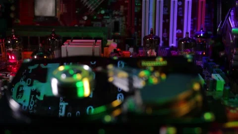 Futuristic server mainframe computing node inside computer hardware. Cinematic c 動画素材 347399204
