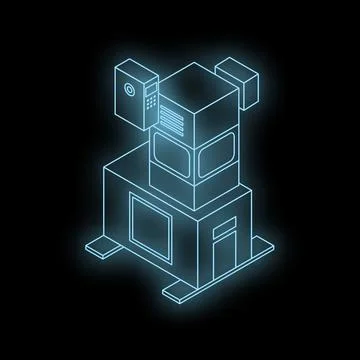 Futuristic server room glowing in isometric view 스톡 일러스트