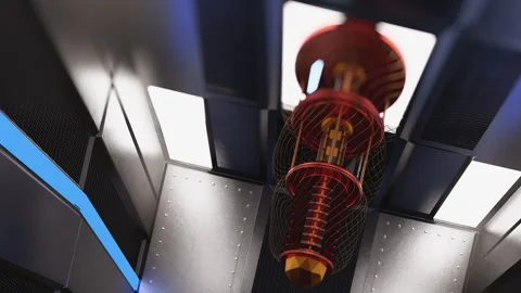 Futuristic Server Room Interior with Central Quantum Computer Stockbeeldmateriaal 344815403