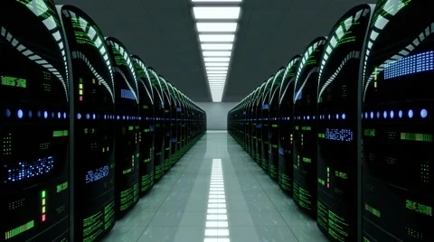Futuristic server room. LED lights are flashing Stock Footage 68141854
