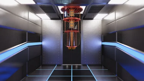 Futuristic Server Room with Quantum Computer and Blue Light Stock Footage 344815399