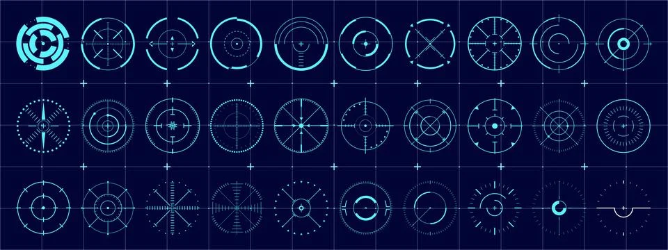 Futuristic Set of Vector Sci-Fi Target Pointers. Stock Illustration