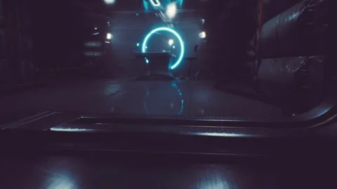 Futuristic setting featuring glowing elements and a circular light display Stock Footage 331402102