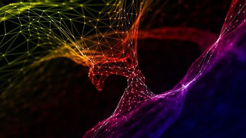 Futuristic shapes in cyberspace. Abstract mesh background Illustrazione stock