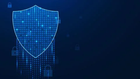 Futuristic shield with digital pixels and padlock Stock Illustration