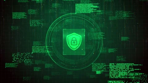 Futuristic Shield Icon Over Green Hacking Glitch Animation Background Stock Footage 320531930