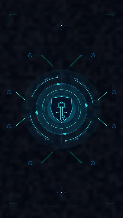 Futuristic shield security HUD animation, data technology interface, networ.. Stock Footage 348338984