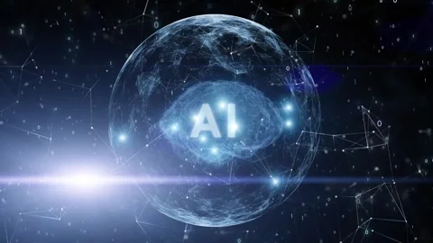 Futuristic shining glowing sphere with AI human brain animation Stock Footage 344143470
