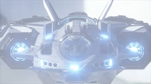 Futuristic ship and sci fi city. Future concept. Aerial view. 3d rendering. Видео 132524321