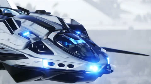 Futuristic ship and sci fi city. Future concept. Aerial view. 3d rendering. Stock Footage 132524955