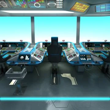 A futuristic ship-cutting project. Command bridge of a spacecraft. Control panel Stock Illustration