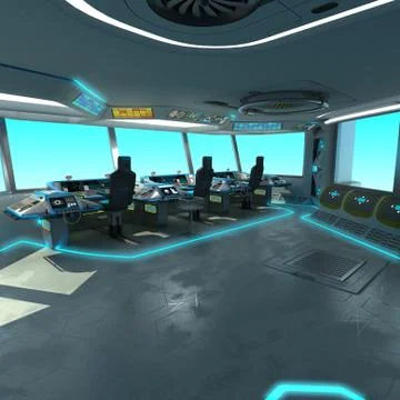 A futuristic ship-cutting project. Command bridge of a spacecraft. Control panel Stock Illustration