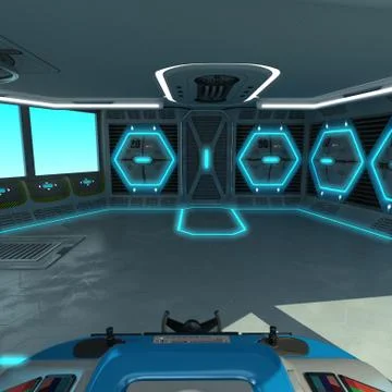 A futuristic ship-cutting project. Command bridge of a spacecraft. Control panel Stock Illustration