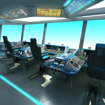 A futuristic ship-cutting project. Command bridge of a spacecraft. Control panel Stock Illustration