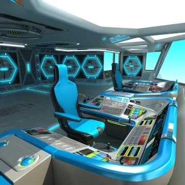 A futuristic ship-cutting project. Command bridge of a spacecraft. Control panel Stock Illustration