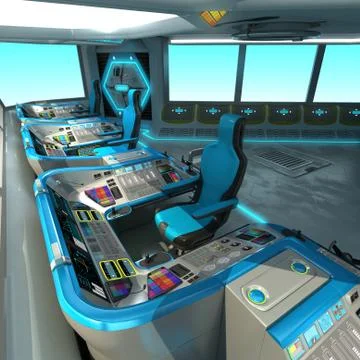A futuristic ship-cutting project. Command bridge of a spacecraft. Control panel Stock Illustration