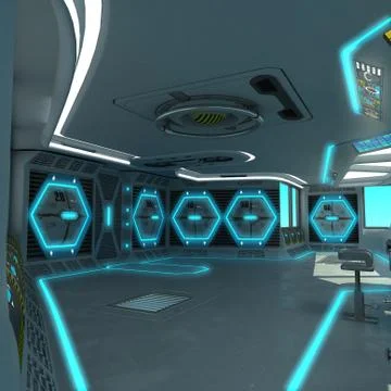 A futuristic ship-cutting project. Command bridge of a spacecraft. Control panel Stock Illustration