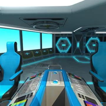 A futuristic ship-cutting project. Command bridge of a spacecraft. Control panel Stock Illustration