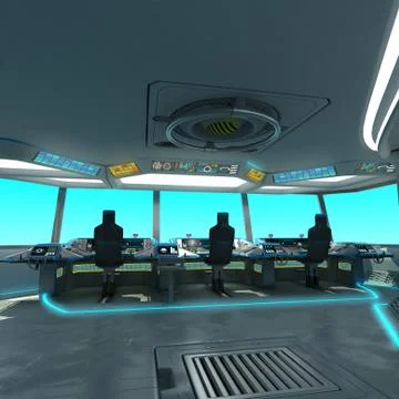 A futuristic ship-cutting project. Command bridge of a spacecraft. Control panel Stock Illustration