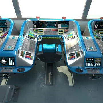 A futuristic ship-cutting project. Command bridge of a spacecraft. Control panel Stock Illustration