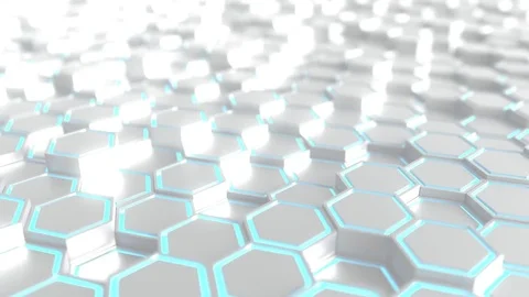 Futuristic silver and blue hexagonal prisms motion background, seamless loop Stock Footage 82970153