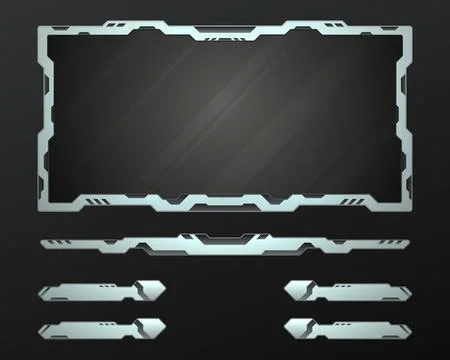 Futuristic silver border stream overlay game gui screen panel frame template Stock Illustration