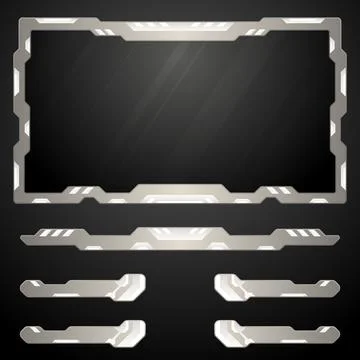 Futuristic silver live stream overlay webcam screen panel and gui buttons Stock Illustration