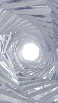 Futuristic silver metallic tunnel with geometric frames and twisting perspe.. Stock-Illustration