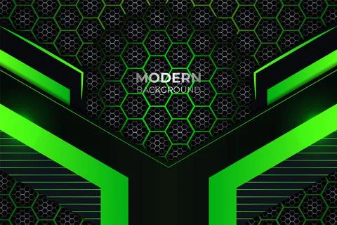 Futuristic Simple Overlapped Dark and Green Background with Glow Hexagon Patt Stock Illustration