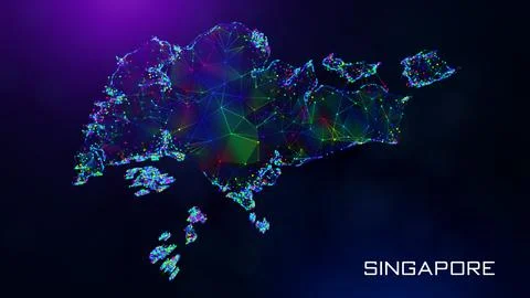 Futuristic Singapore Map Polygonal Connected Lines And Dots Network Wireframe  Stockillustratie