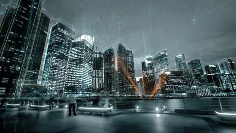 Futuristic сityscape with skyscrapers. Technology concept. Hyperlapse Stock Footage 132622381