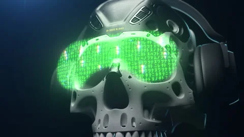 Futuristic skull with holographic random code effect Stock Footage 234971764