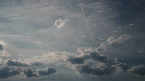 Futuristic sky with clouds time lapse and cyberspace network background Stock Footage 231907397