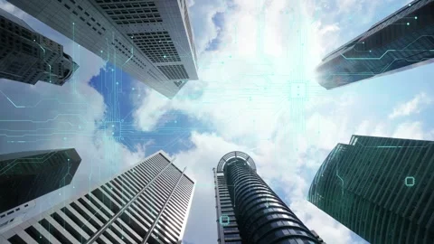 Futuristic Skyline with Building Technology Elements Stock Footage 318938526
