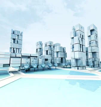 Futuristic skyscraper city at winter daylight illustration Stock Illustration