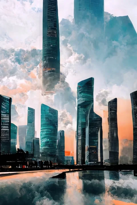 Futuristic Skyscraper Skyline Swing Zoom Stock Footage 204155125