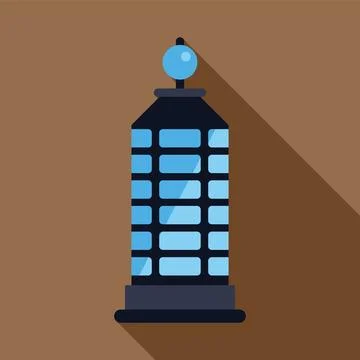 Futuristic skyscraper standing tall with blue windows and a sphere on top Stock Illustration
