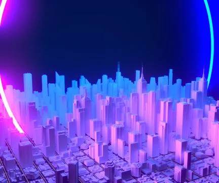Futuristic skyscrapers. The flow of digital data. City of the future. 3D Ilustración de archivo