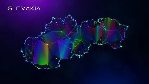 Futuristic Slovakia Map Polygonal Connected Lines And Dots Network Wireframe  Stockillustratie