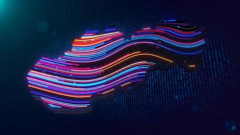 Futuristic Slovakia Map With Vibrant Wavy Neon Light Lines Stock Illustration
