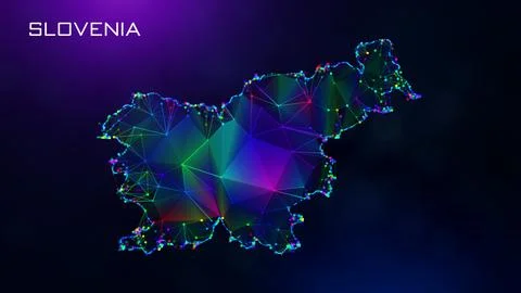 Futuristic Slovenia Map Polygonal Connected Lines And Dots Network Wireframe  Stockillustratie