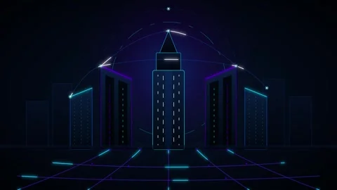 Futuristic smart city digital skyline with neon data network and cyber infr.. Stock Footage 337566921