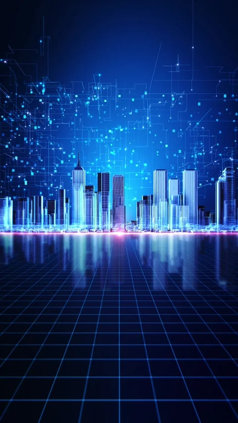 Futuristic Smart City Grid with Digital Network Technology Stock Footage 342612145