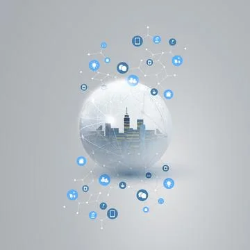 Futuristic Smart City, IoT and Cloud Computing Design Concept with Icons, P.. イラスト素材