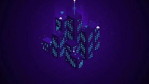 Futuristic smart city model with glowing digital data streams and network c.. Vídeo Stock 345127411