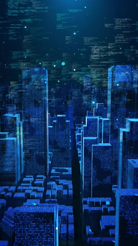 Futuristic Smart City with Programming Code and Digital Data Video stock 342612051